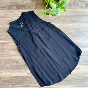 Marciano Silk Sleeveless Black Blouse - Golden Grommets Neckline – Size XS